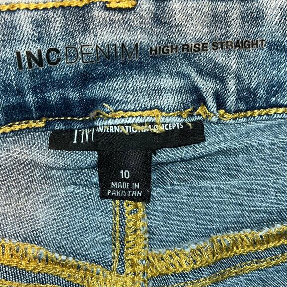 INC Denim International Blue Distressed High Rise‎ Straight Stretchy Jeans 10 - Picture 7 of 8